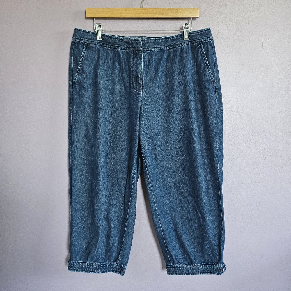 Talbots Dark Wash Chambray Denim High Rise Relaxed Tapered Leg Capris